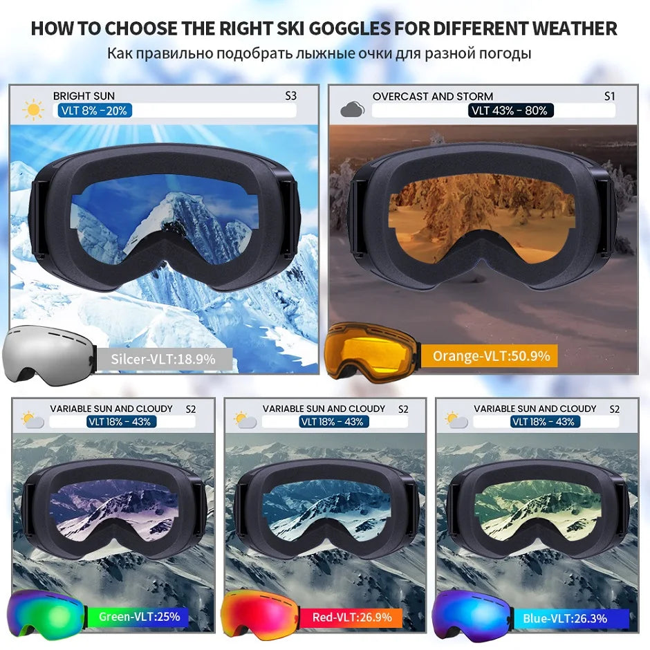 Double-Layer Anti-Fog Ski Goggles